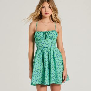 Think About Me Lace-Up Floral Skater Dress
