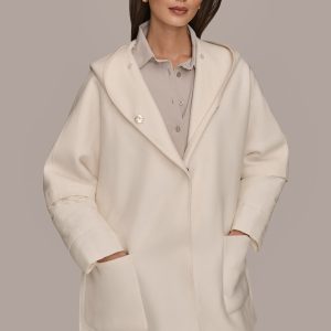 HOODED WOOL-BLEND CAPE COAT