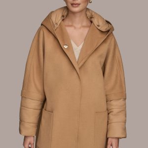 HOODED WOOL-BLEND CAPE COAT