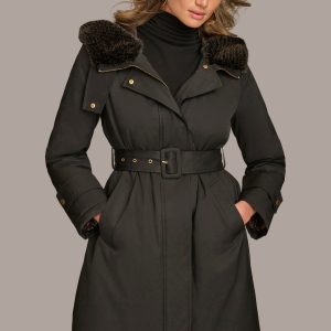 FAUX FUR TRIM LINED RAIN COAT