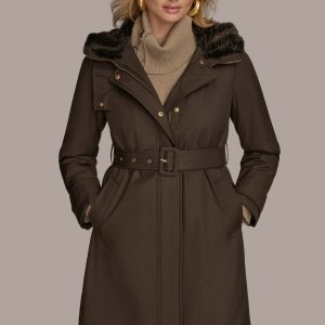FAUX FUR TRIM LINED RAIN COAT