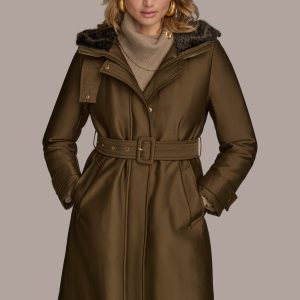 FAUX FUR TRIM LINED RAIN COAT