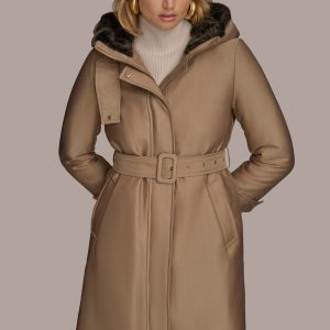 FAUX FUR TRIM LINED RAIN COAT