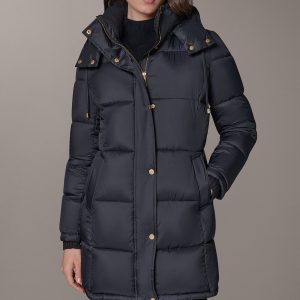 HOODED RIB TRIM PUFFER COAT