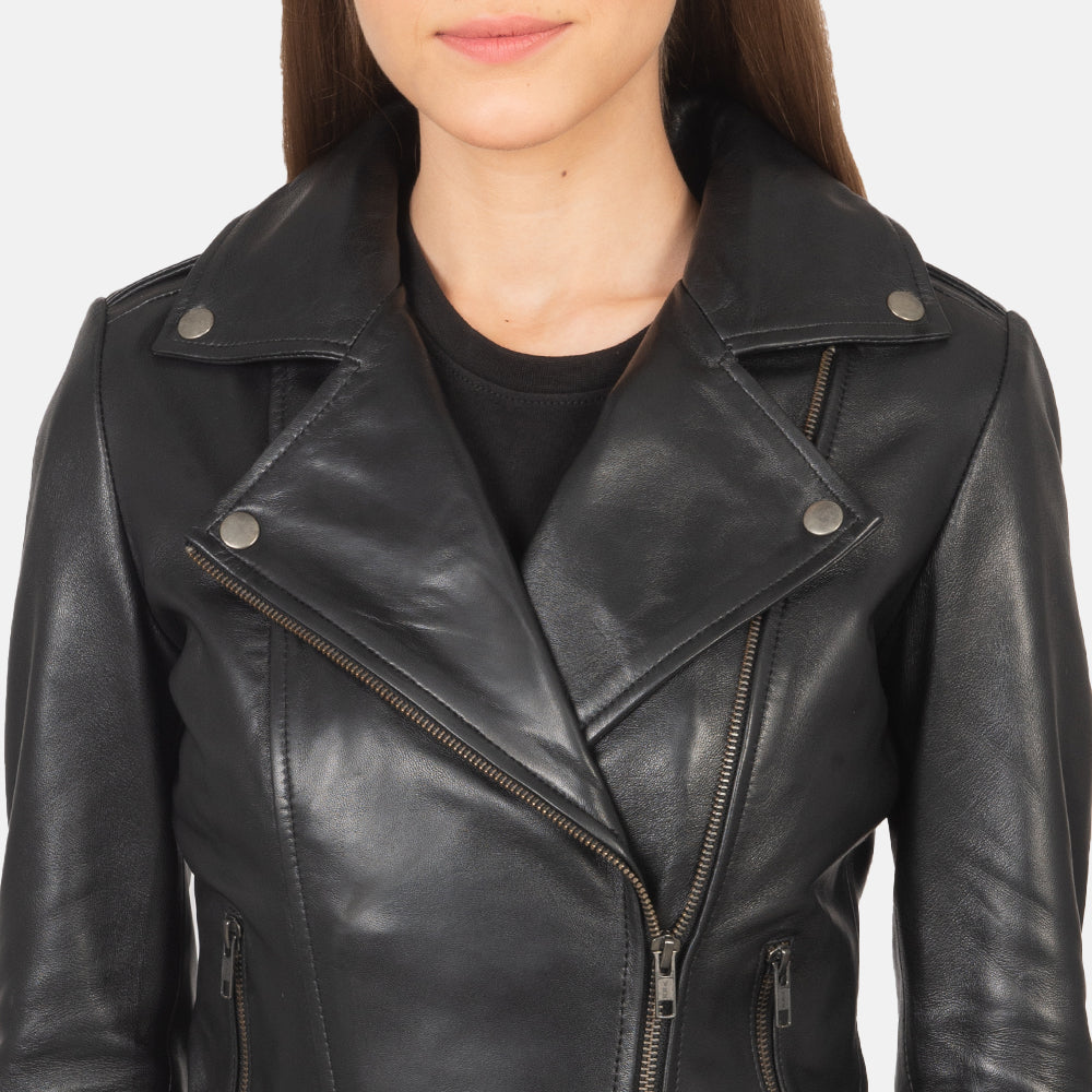 Flashback Black Leather Biker Jacket - Image 4