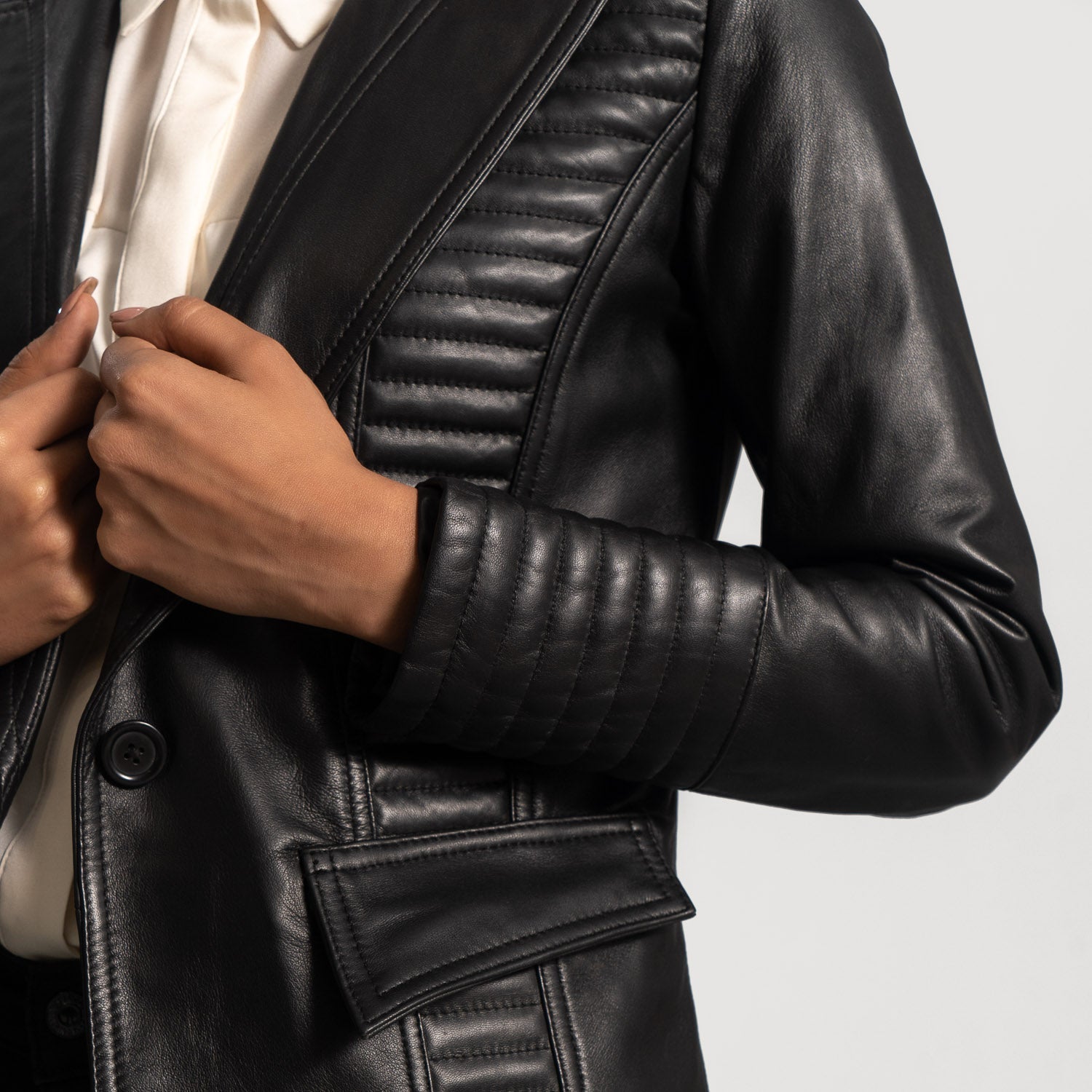 Selina Black Leather Blazer - Image 3