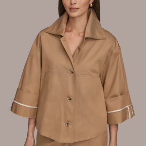 3/4-SLEEVE COTTON GABARDINE SWING JACKET