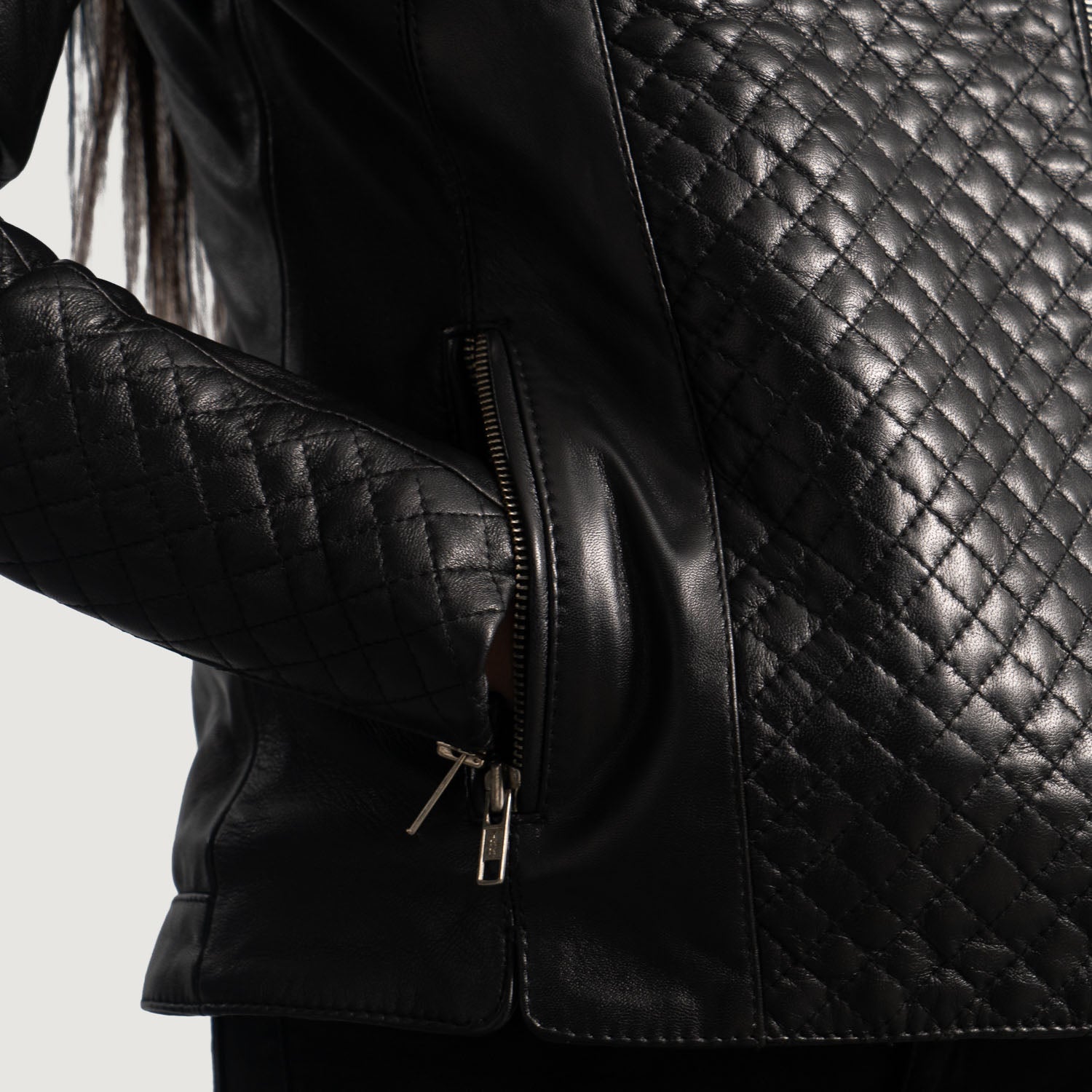 Orient Grain Quilted Black Leather Biker Jacket - Image 6