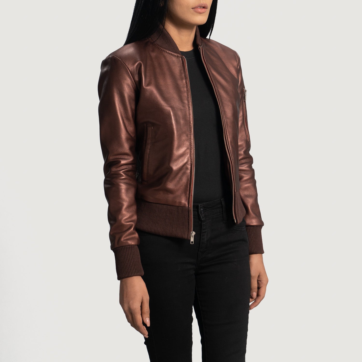Reida Maroon Leather Bomber Jacket - Image 3