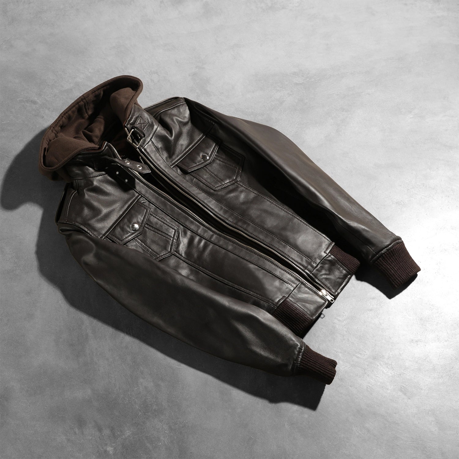 Roslyn Brown Hooded Leather Bomber Jacket - Image 7