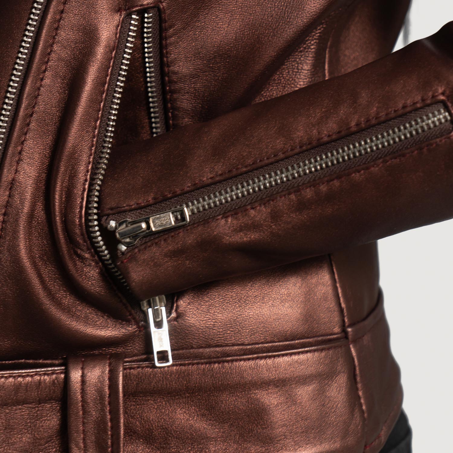 Rumy Maroon Leather Biker Jacket - Image 5