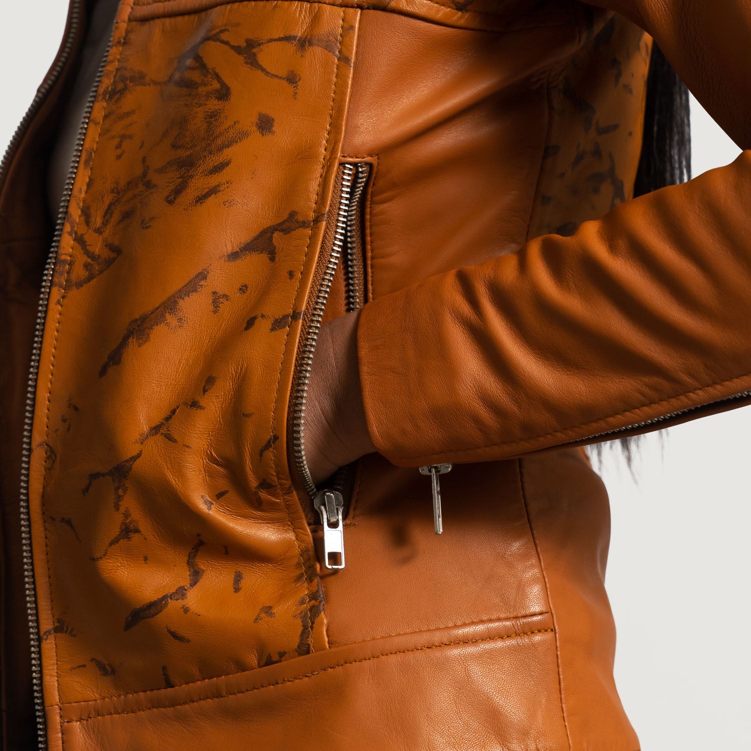 Sandy Tan Dye Leather Biker Jacket - Image 5