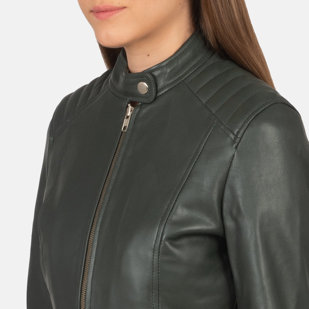 Kelsee Green Leather Biker Jacket - Image 6