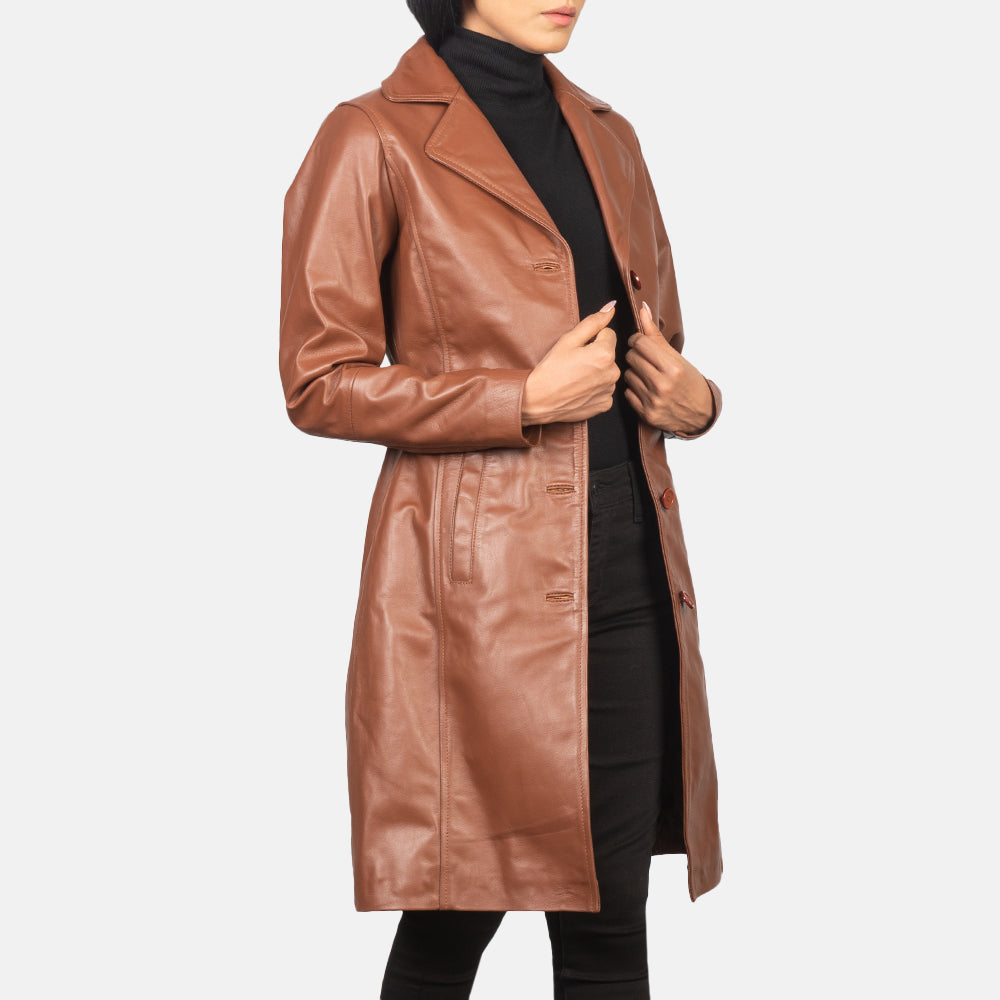 Alexis Brown Single Breasted Leather Coat - Image 4