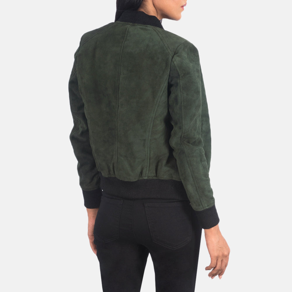 Bliss Green Suede Bomber Jacket - Image 5