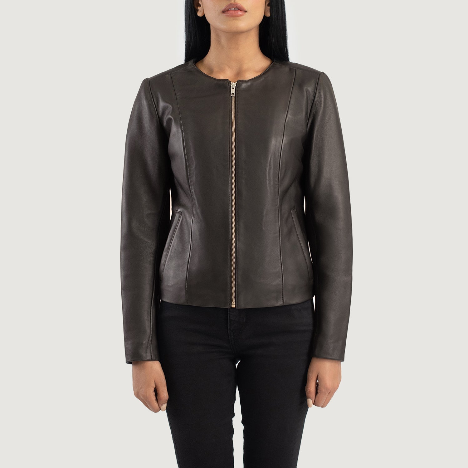 Elixir Brown Collarless Leather Jacket - Image 4