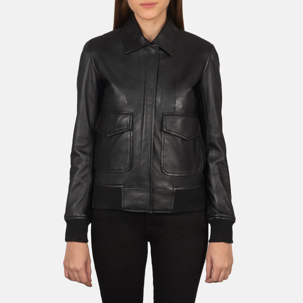 Westa A-2 Black Leather Bomber Jacket - Image 4